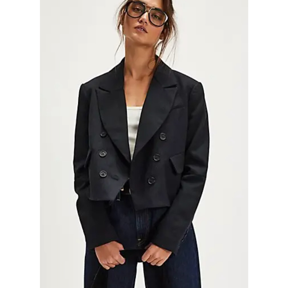 NEW FREE PEOPLE BLACK DOUBLE BREASTED BLAZER JACKET SIZE XS